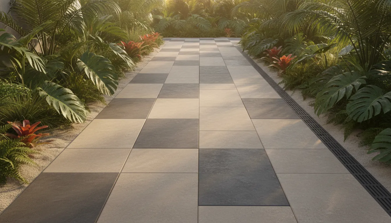 Porcelain paver layout on a Florida patio