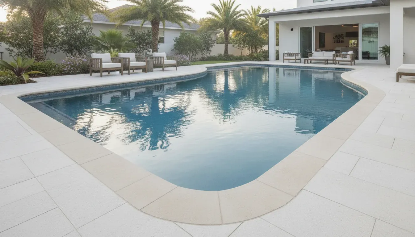 Pool bullnose coping around a Florida porcelain paver pool deck