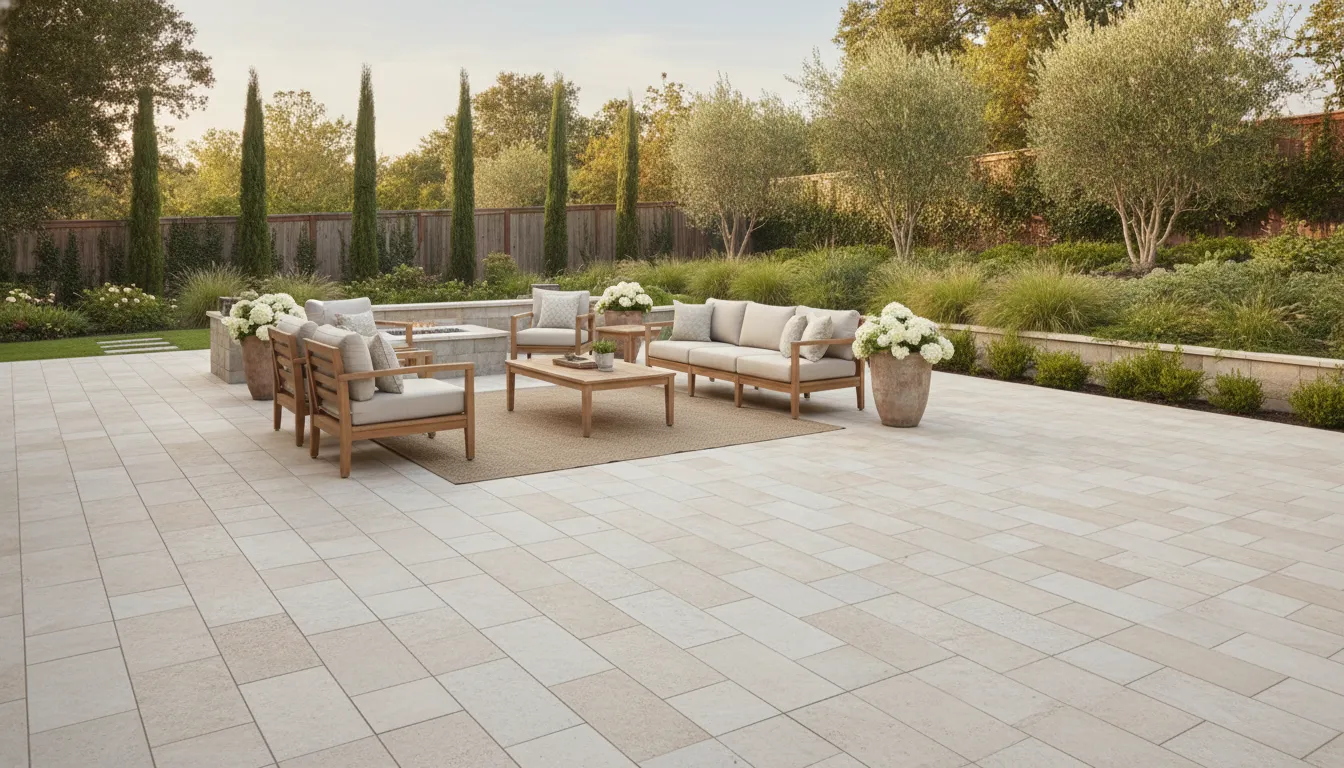 24x24 porcelain pavers arranged across a landscaped outdoor patio