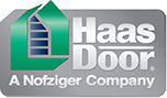 Haas Door logo with a green and blue house-shaped graphic and text reading 'Haas Door A Nofziger Company.'