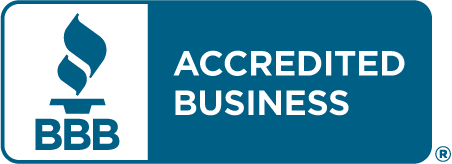 Better Business Bureau accredited business seal with the BBB torch logo in blue and the words ACCREDITED BUSINESS.