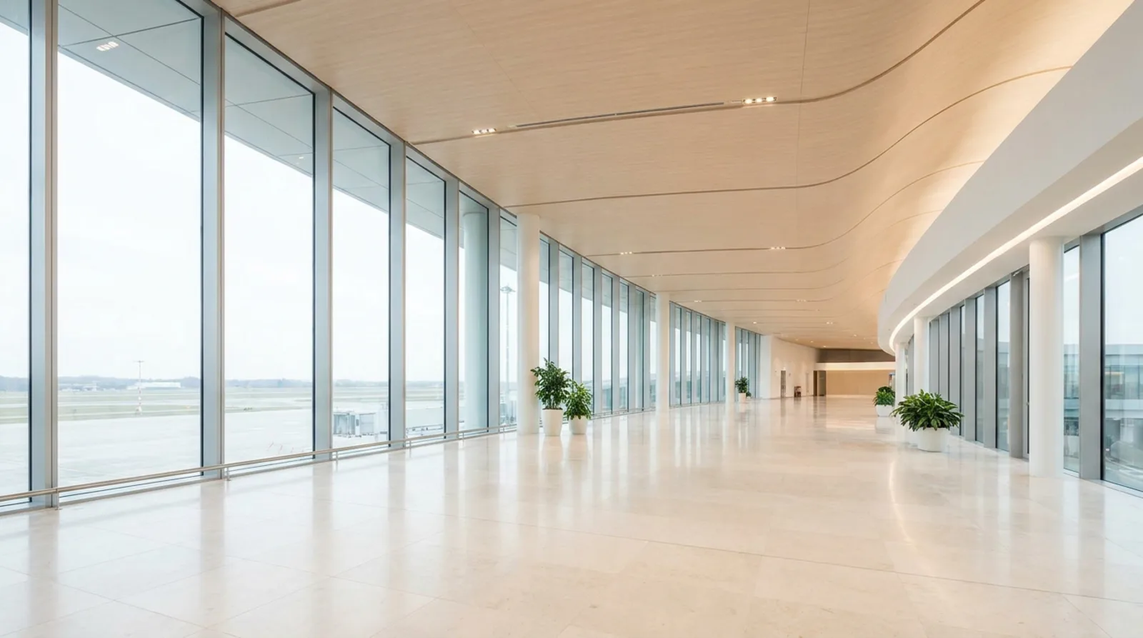 Bright modern airport corridor at Marrakech for priority fast-track passage