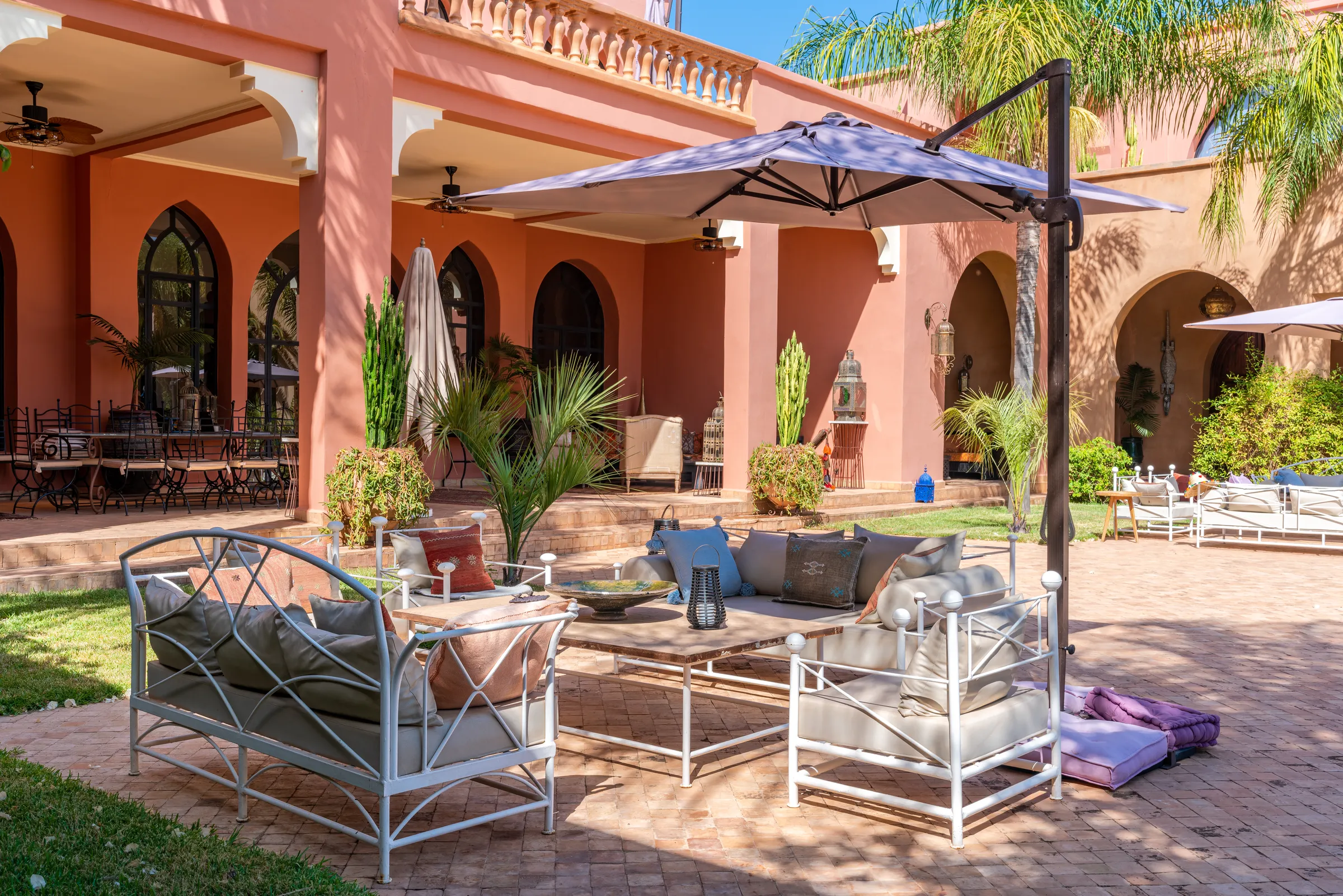 Garden lounge under arcades in a villa in Marrakech