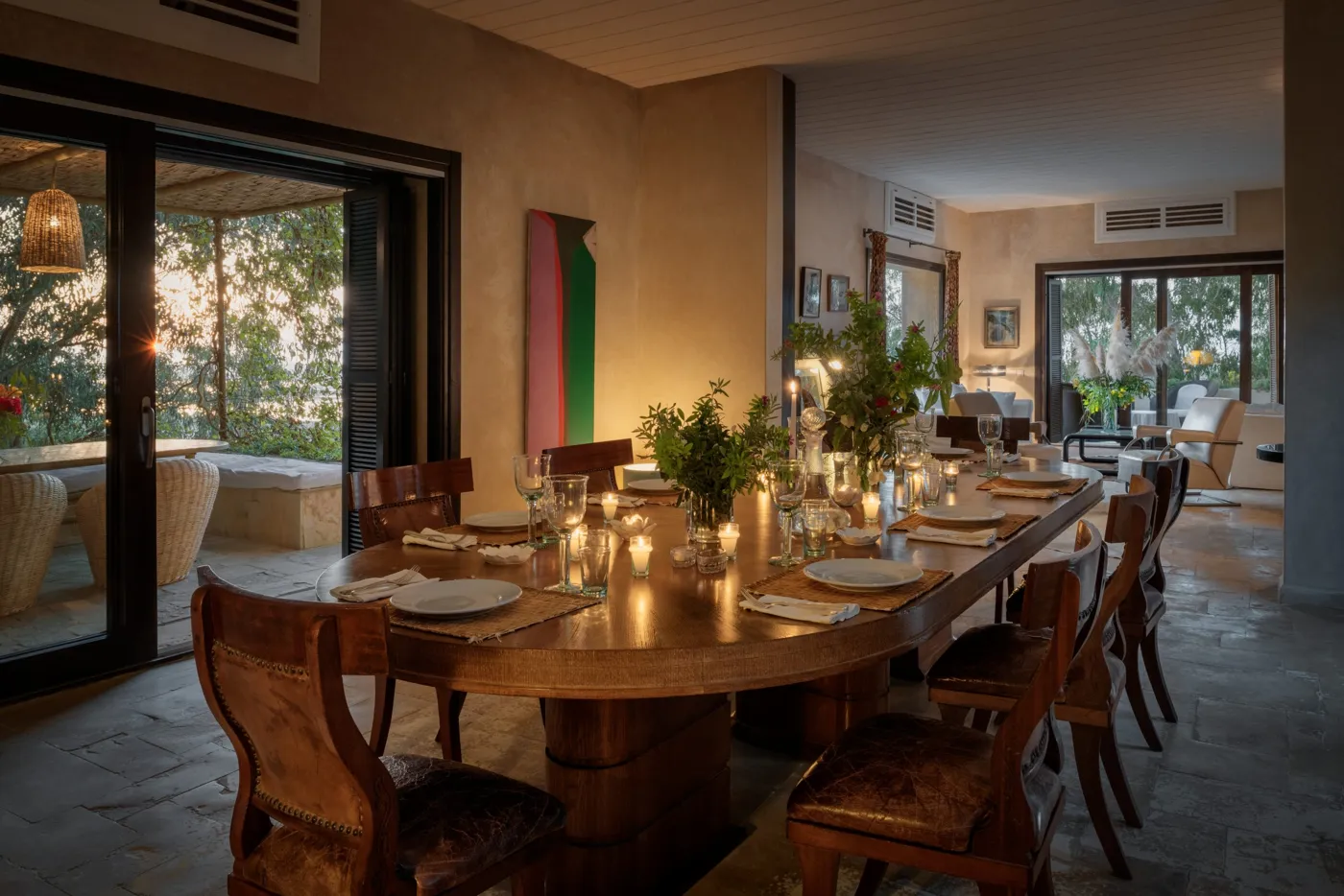 Dining room set for dinner in a villa in Oualidia