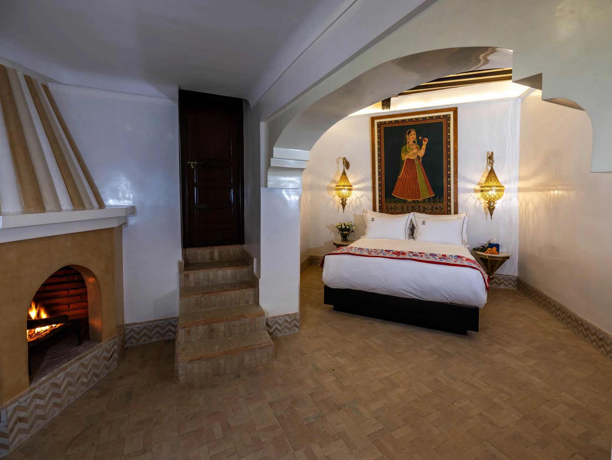 Bedroom fireplace at Riad Dar Saeed