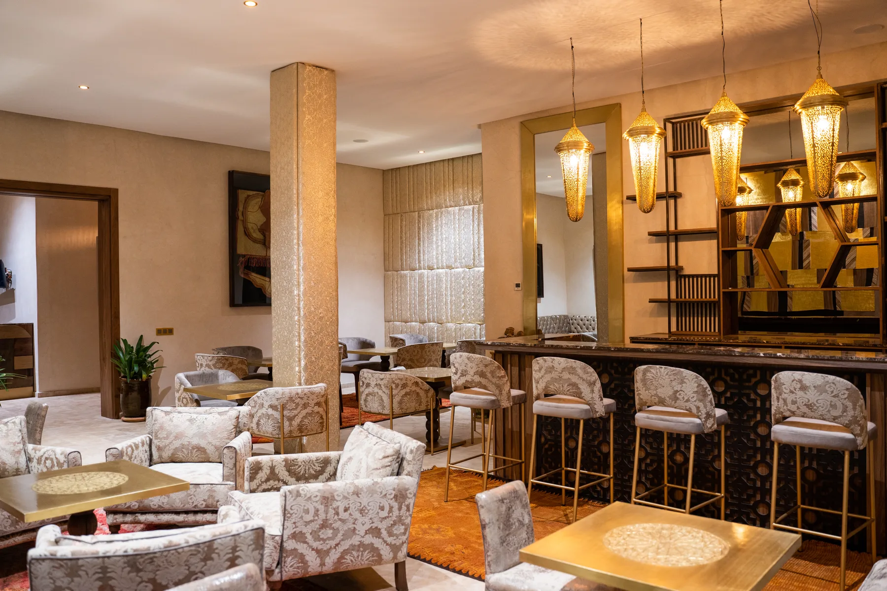 Villa Kallista, 12 bedroom wedding and event villa in Marrakech, bar lounge. The Marrakech Curator.