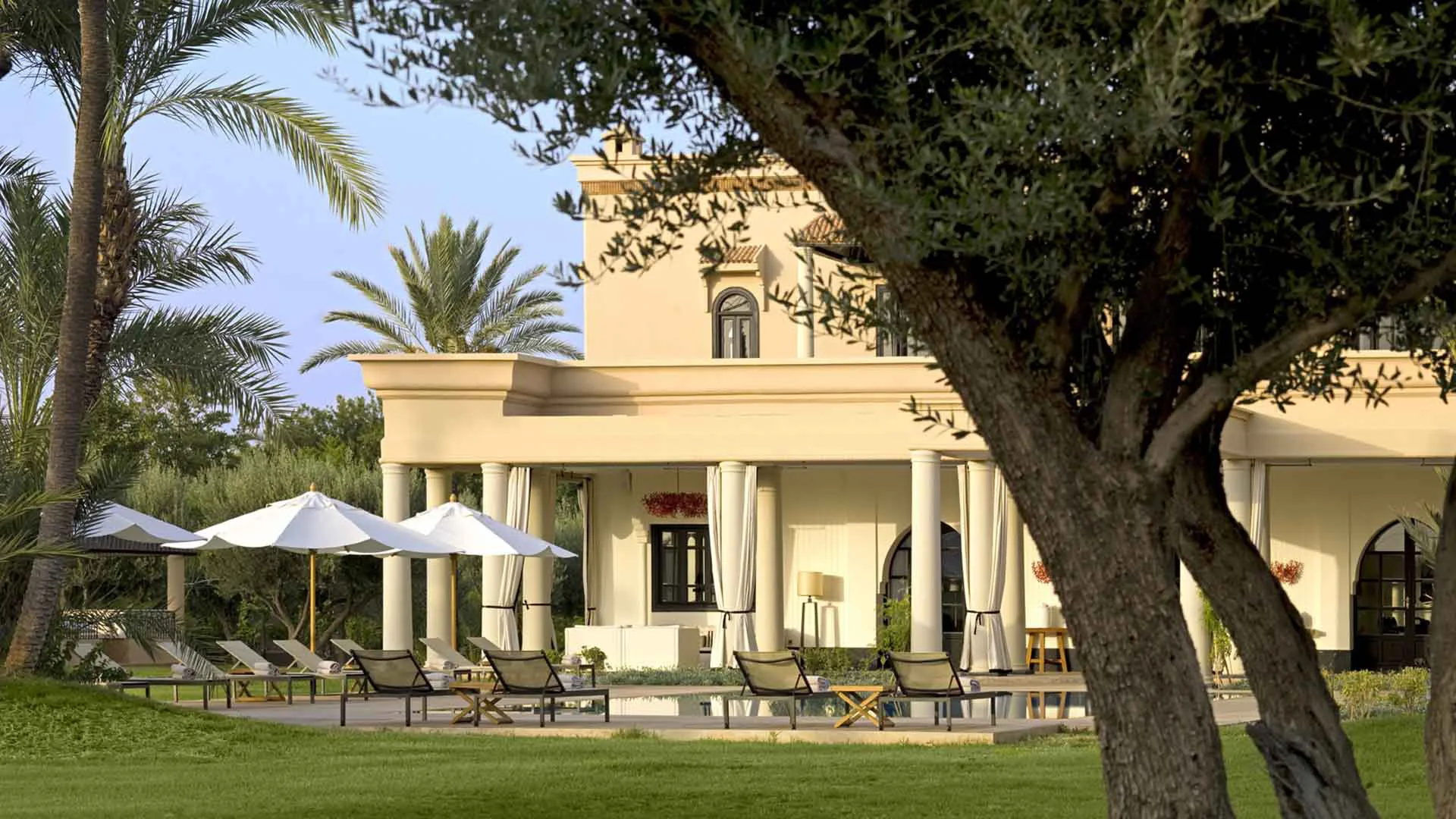 Villa Olympia, private villa rental in Bab Atlas, Marrakech: the villa seen from the olive garden