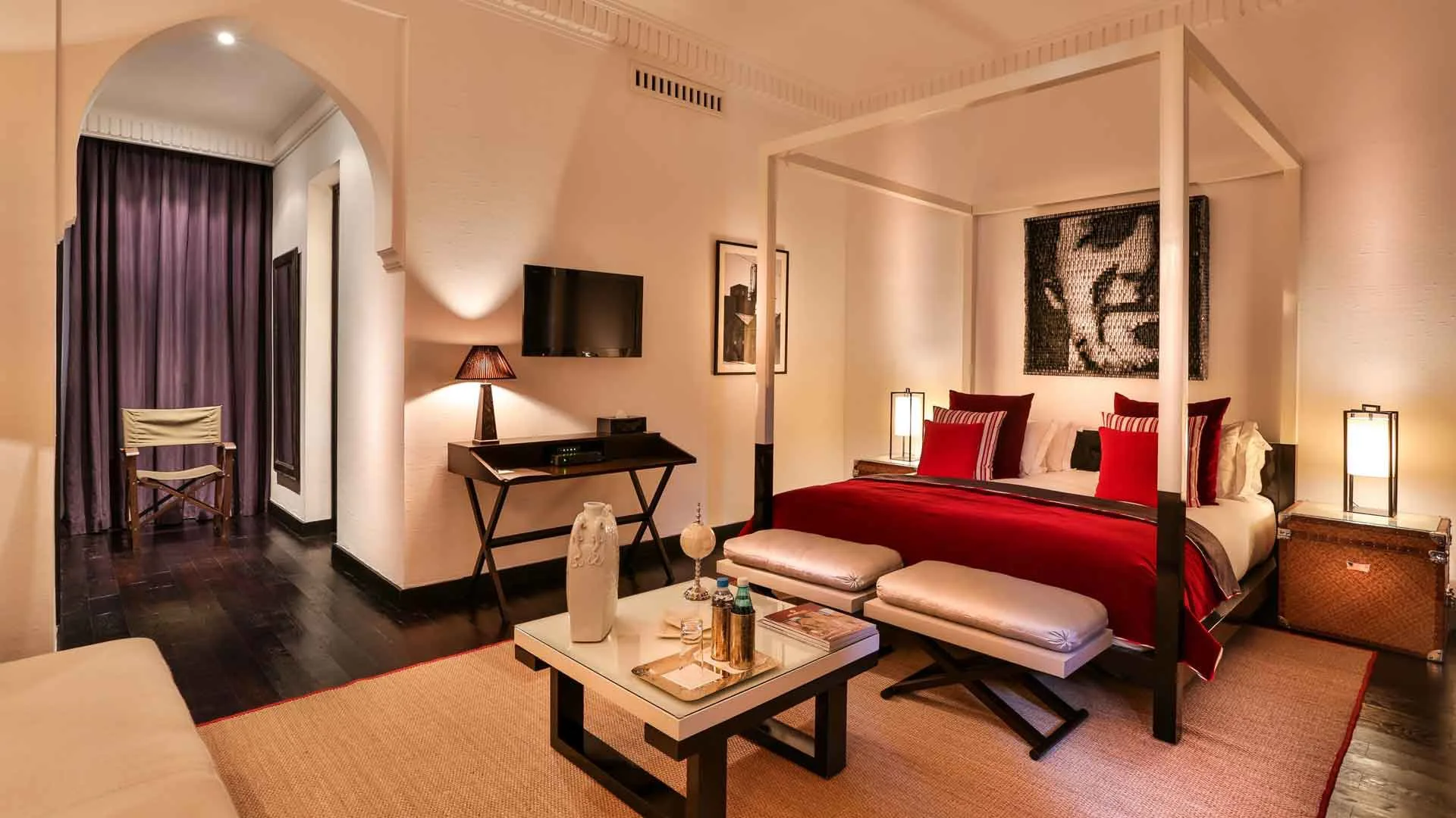 Villa Olympia, private villa rental in Bab Atlas, Marrakech: suite with four-poster bed