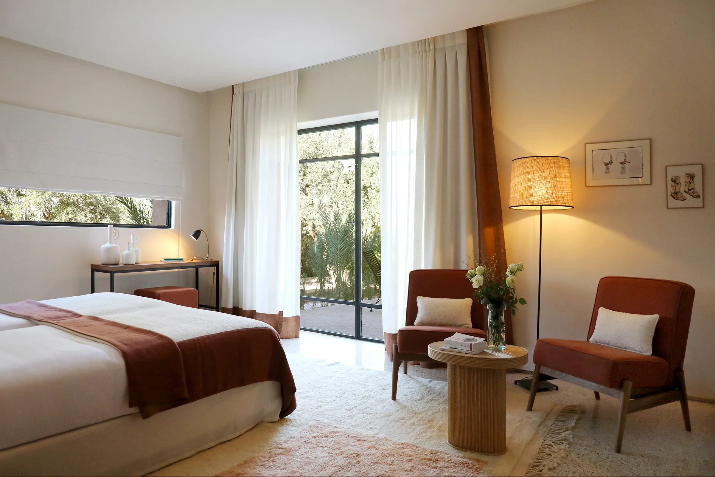 Villa Eos, private villa rental in the Palmeraie, Marrakech: suite with armchairs
