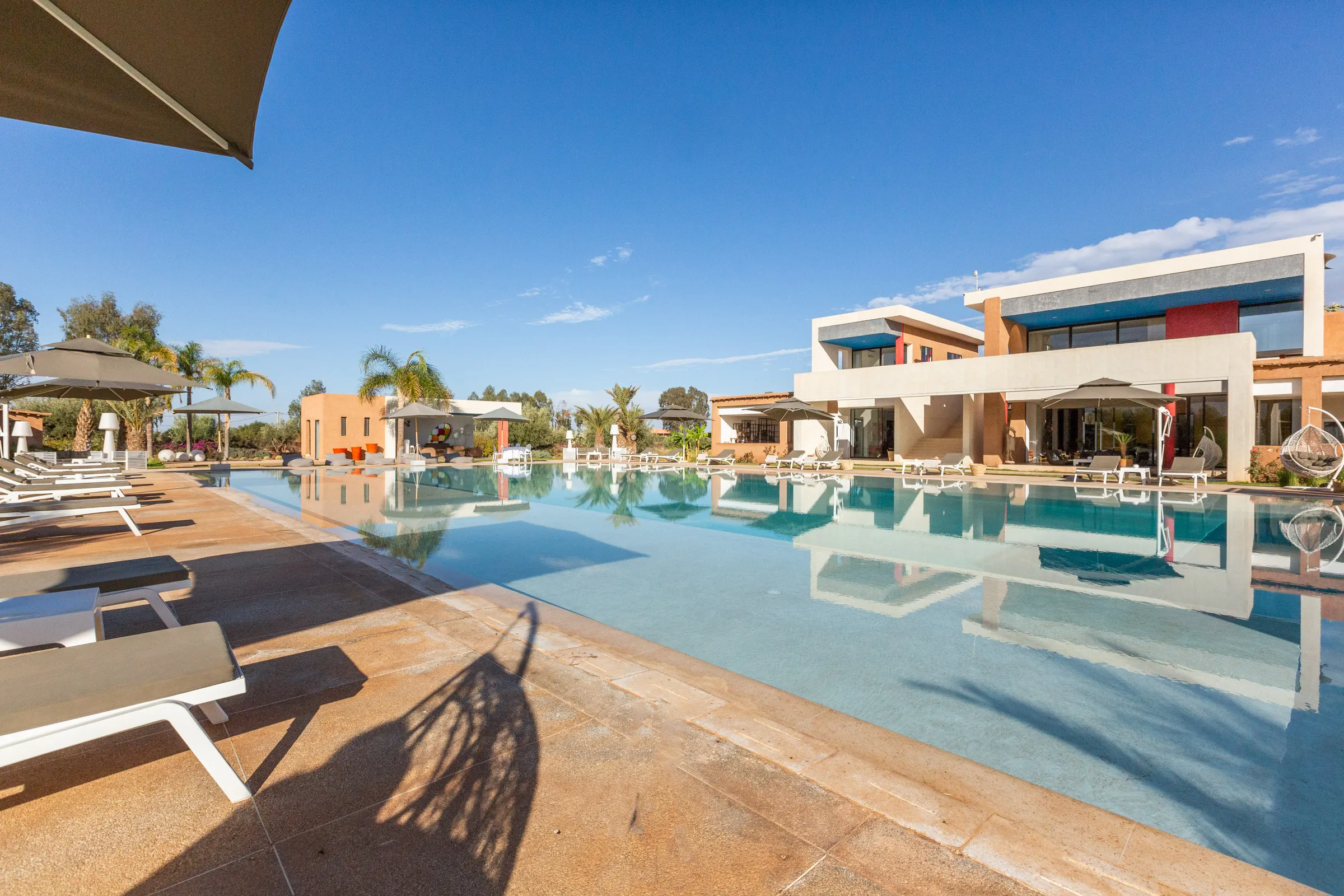 Villa Chloé, private estate rental in Sidi Abdellah Ghiat, Marrakech: pool and contemporary villa
