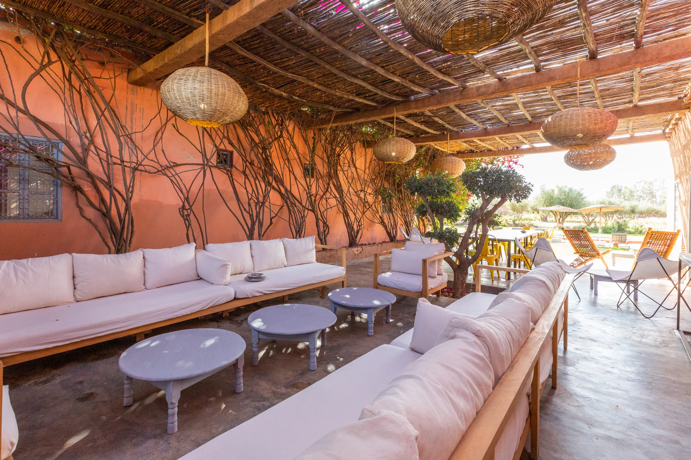Villa Chloé, private estate rental in Sidi Abdellah Ghiat, Marrakech: covered terrace lounge