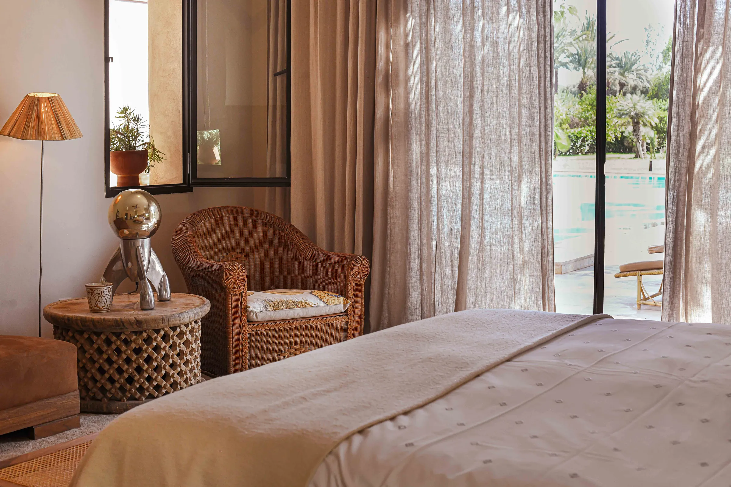 Villa Selene, private villa rental on the Route d'Amizmiz, Marrakech: bright bedroom