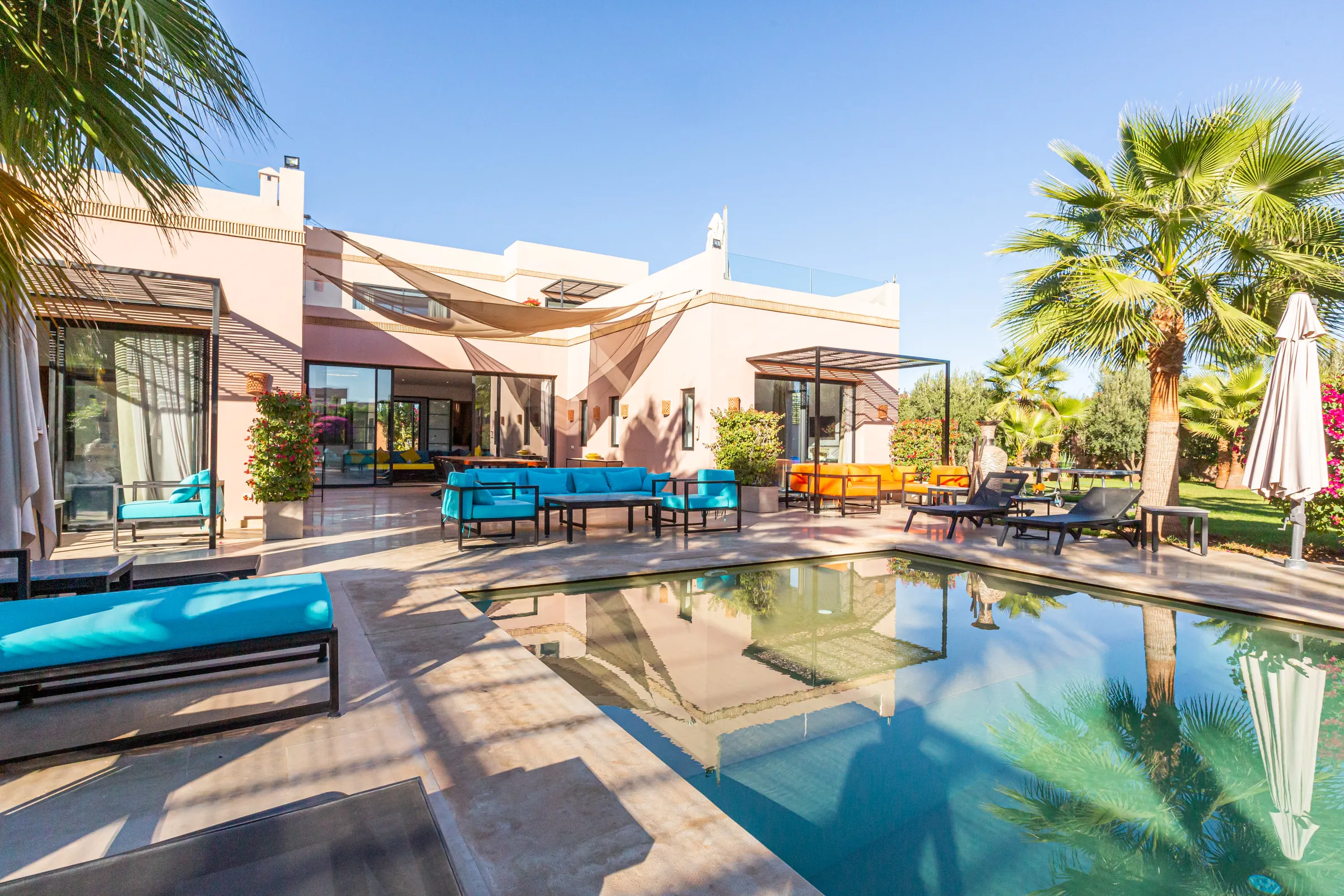 Villa Maia, private villa rental on the Route de Fès, Marrakech: pool terrace