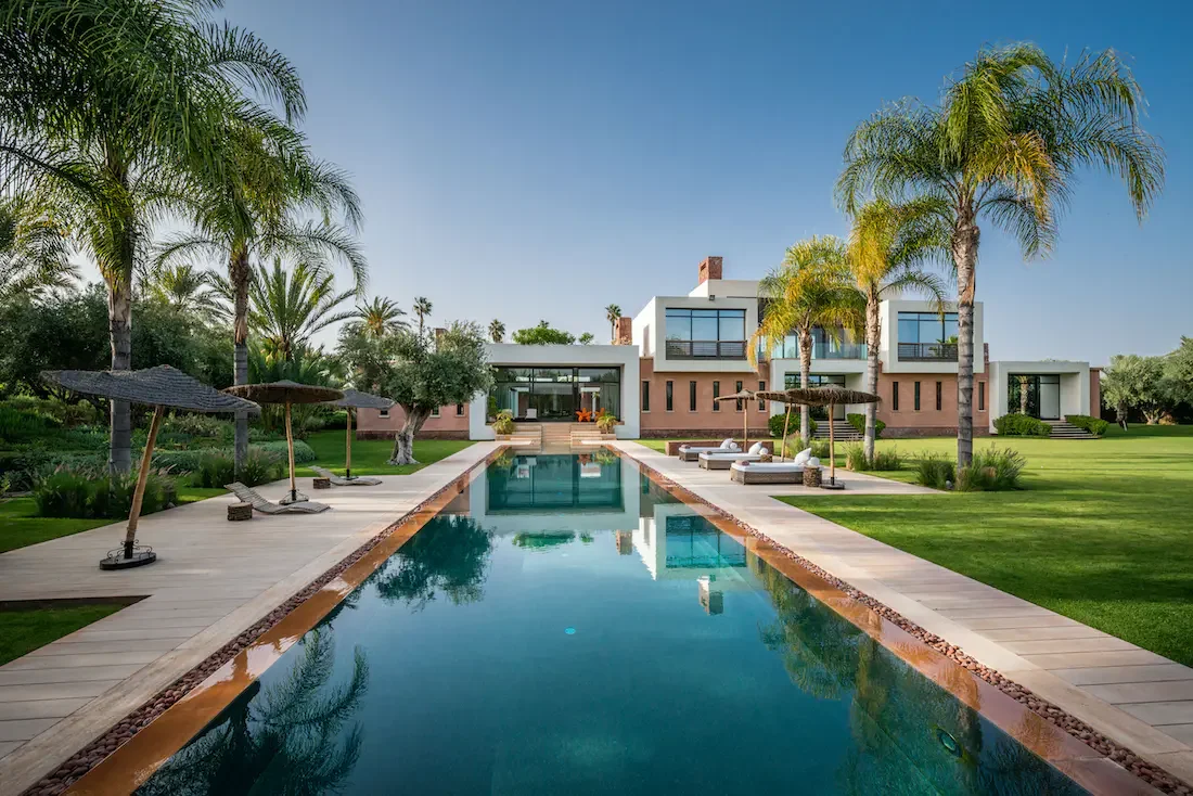 Villa Althea, private villa rental in Bab Atlas, Marrakech: long pool and villa
