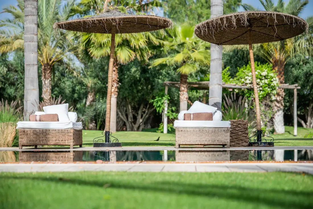 Villa Althea, private villa rental in Bab Atlas, Marrakech: garden daybeds