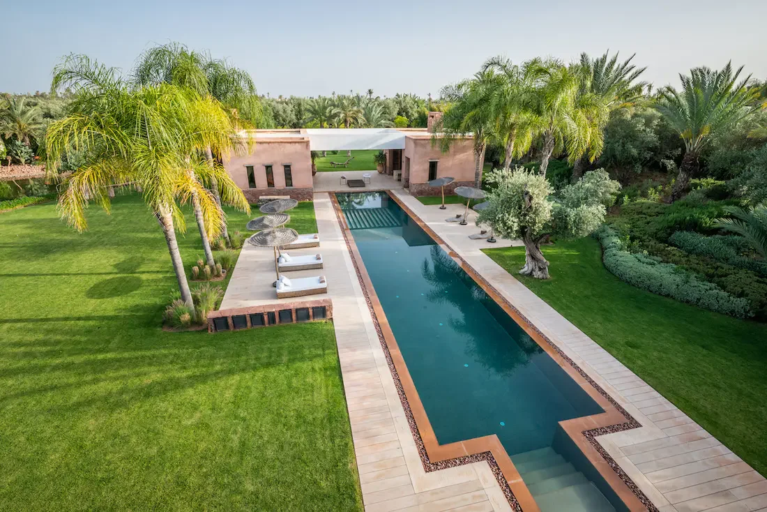 Villa Althea, private villa rental in Bab Atlas, Marrakech: lap pool running through the garden