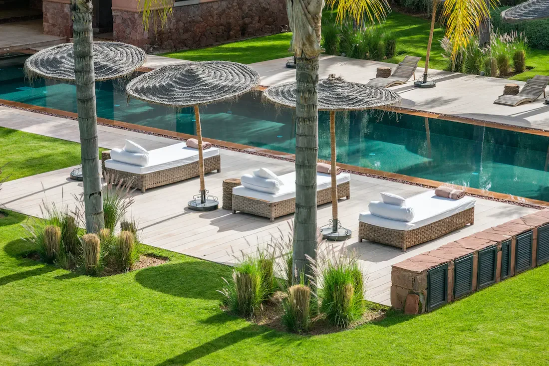 Villa Althea, private villa rental in Bab Atlas, Marrakech: sun loungers by the pool