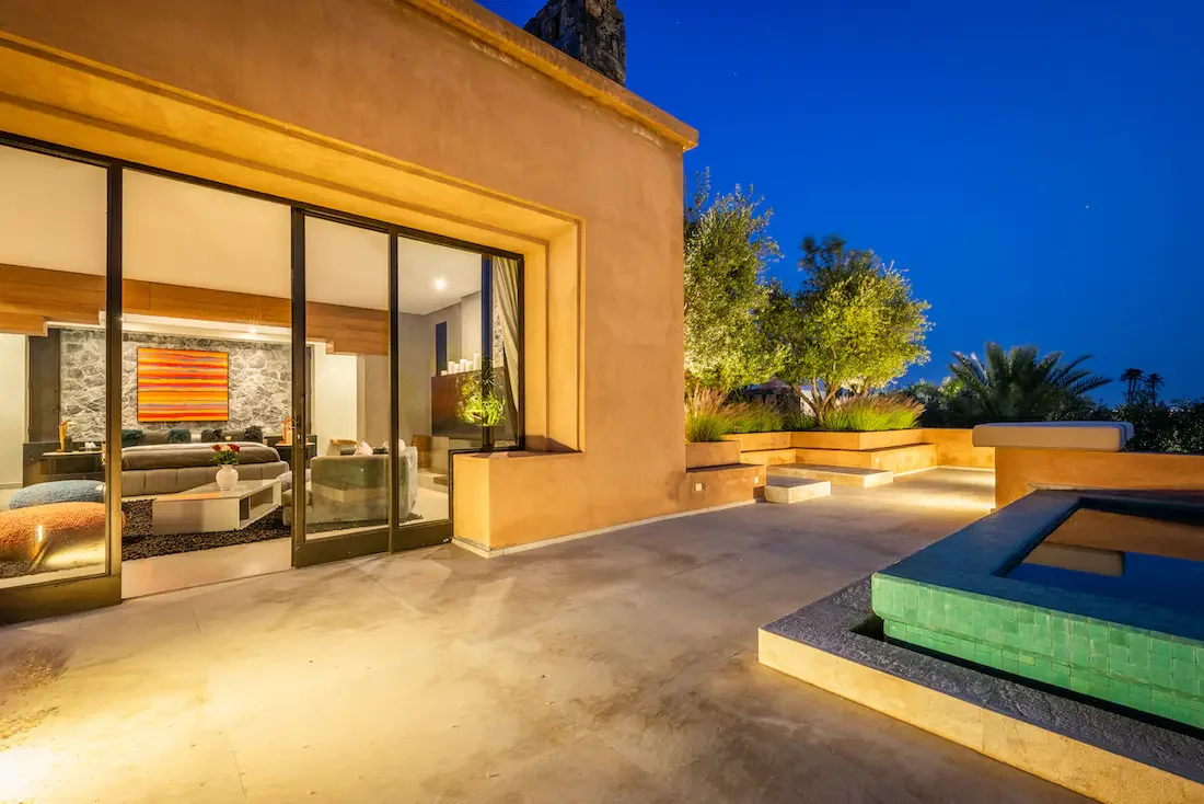 Villa Nerea, private villa rental in Bab Atlas, Marrakech: terrace lit up at night