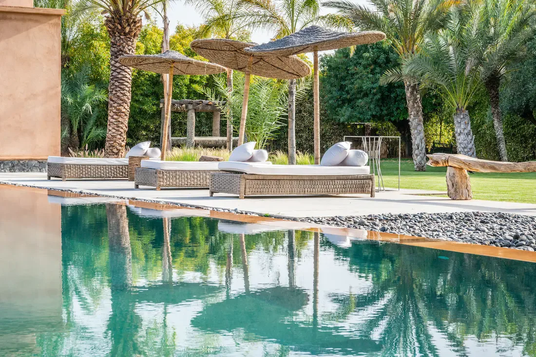 Villa Nerea, private villa rental in Bab Atlas, Marrakech: pool among palm trees