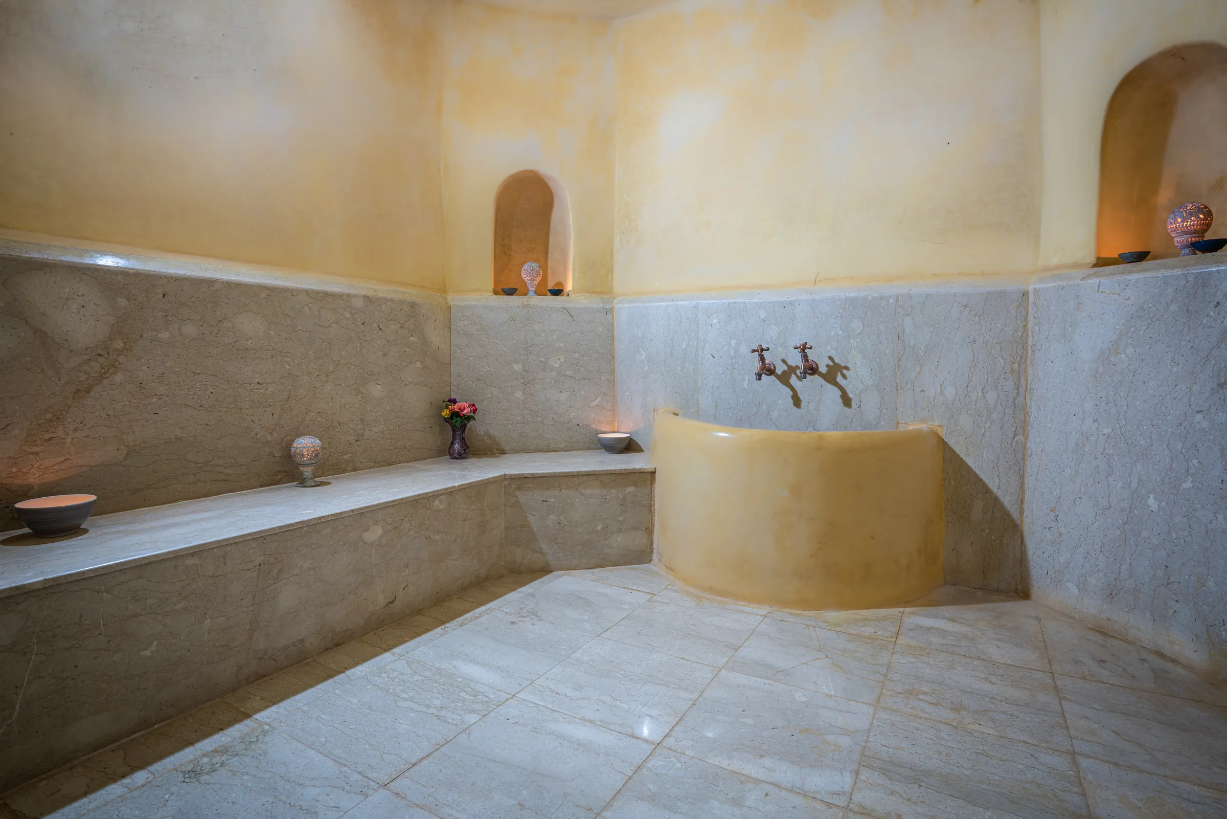 Villa Lyra, private villa rental in Ouled Hassoune, Marrakech: marble hammam