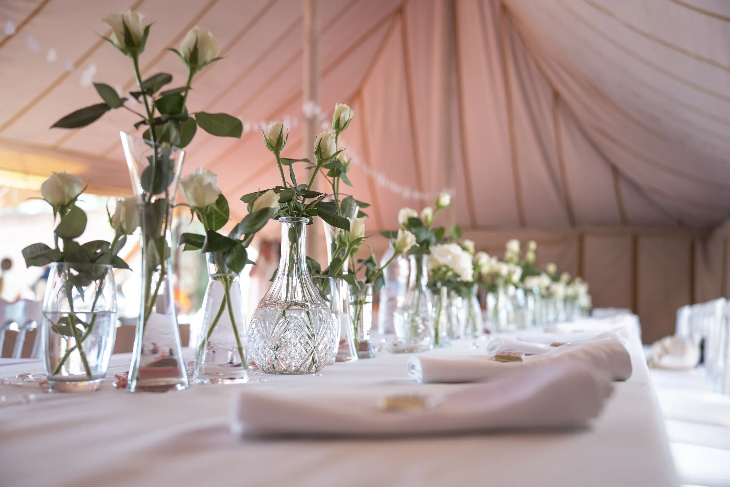 Villa Phaedra, private estate rental in Ouled Hassoune, Marrakech: table setting for an event under a tent