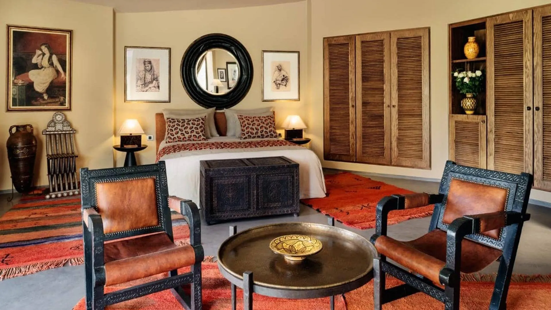 Villa Phaedra, private estate rental in Ouled Hassoune, Marrakech: suite sitting area with fireplace