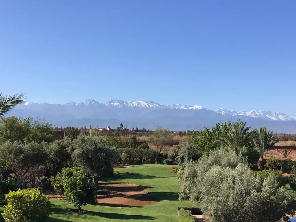 Villa Danae, private villa rental in Sidi Abdellah Ghiat, Marrakech: snow-capped Atlas mountains seen from the villa