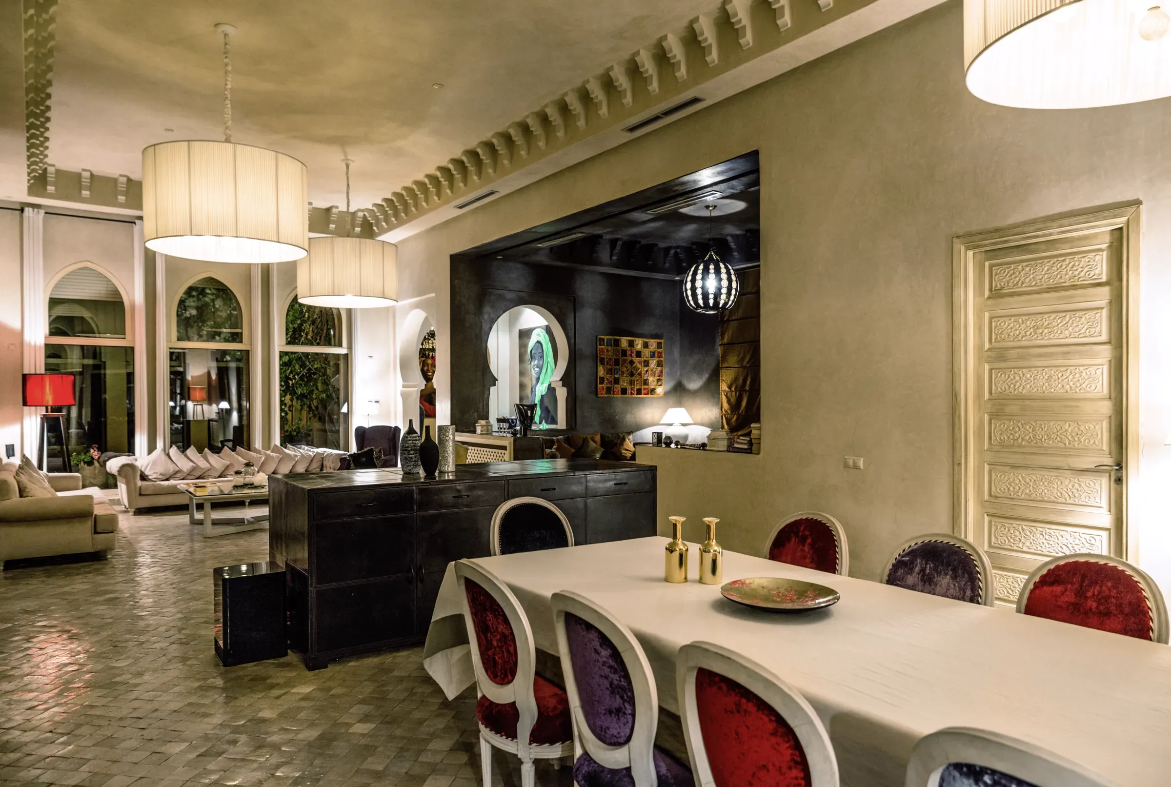 Villa Danae, private villa rental in Sidi Abdellah Ghiat, Marrakech: living and dining room