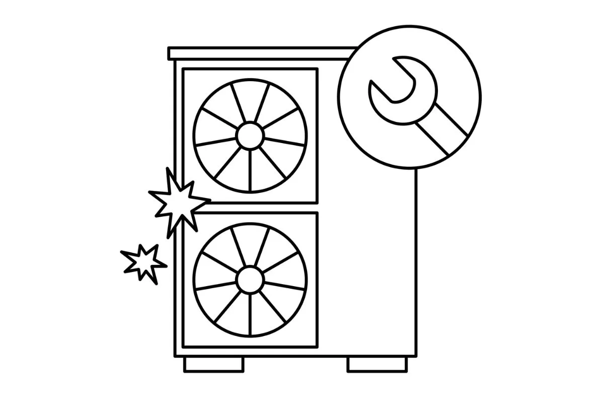 Technicien de Rhin Climatisation inspectant les filtres et le circuit d'une unité de clim en panne en Alsace.