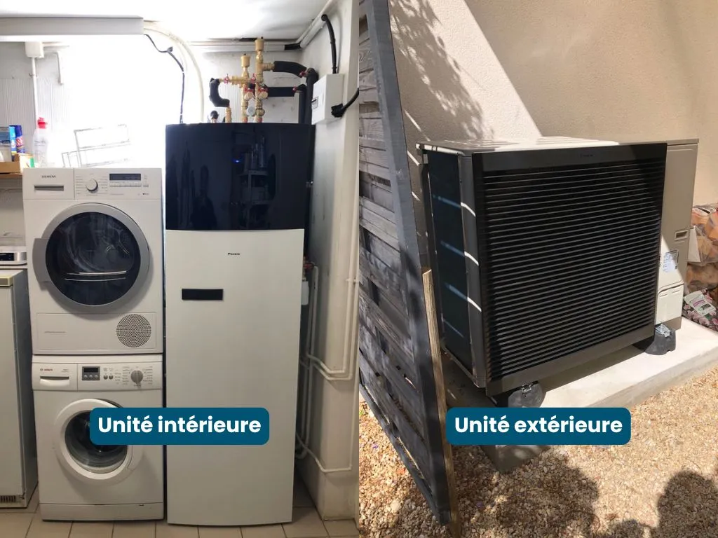 pompe à chaleur air eau unité intérieure et unité extérieure Daikin