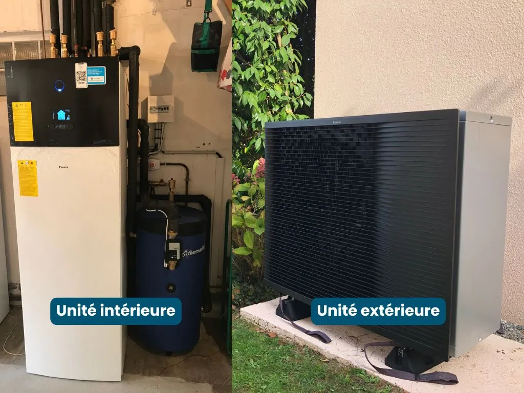 pompe à chaleur air eau unité intérieure et unité extérieure Daikin