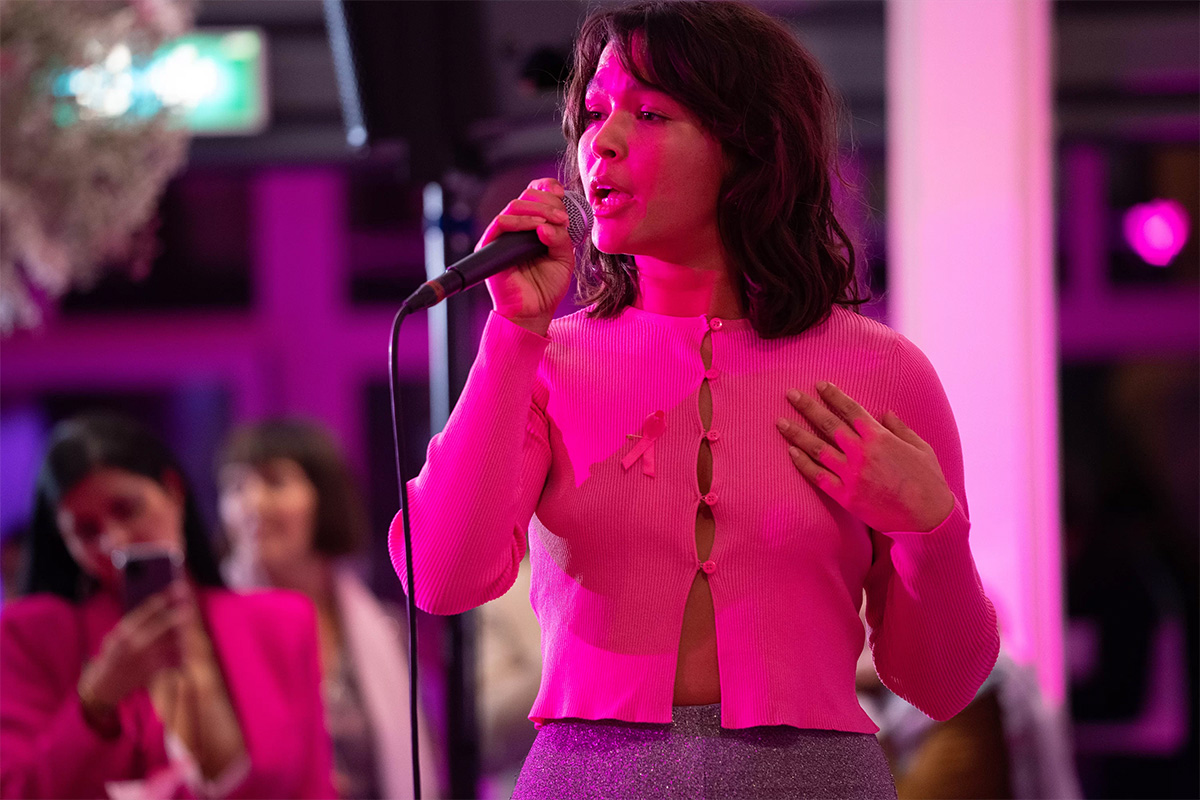 Musician Pilar Vega performs on stage