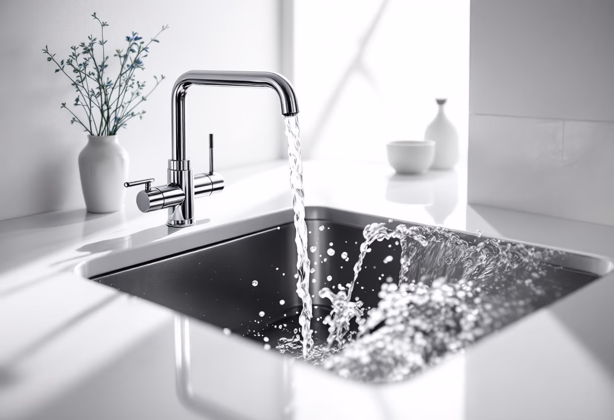 [background image] image of kitchen sink with running water