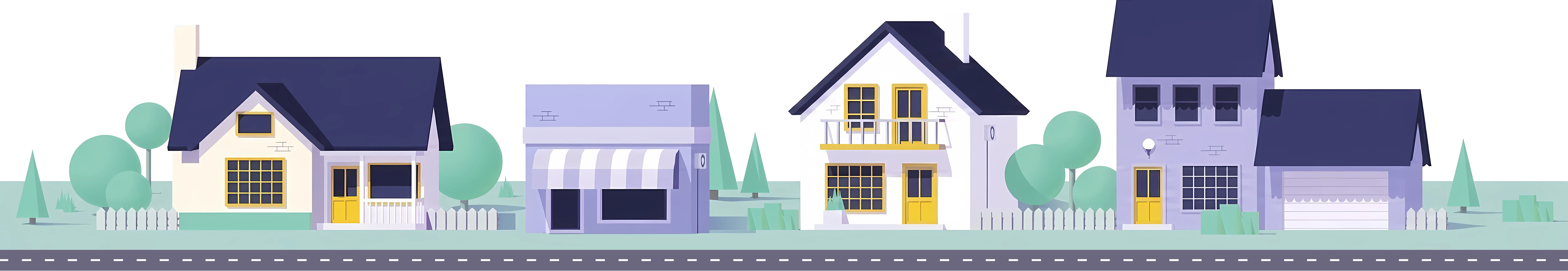 Illustration of residential and commercial buildings
