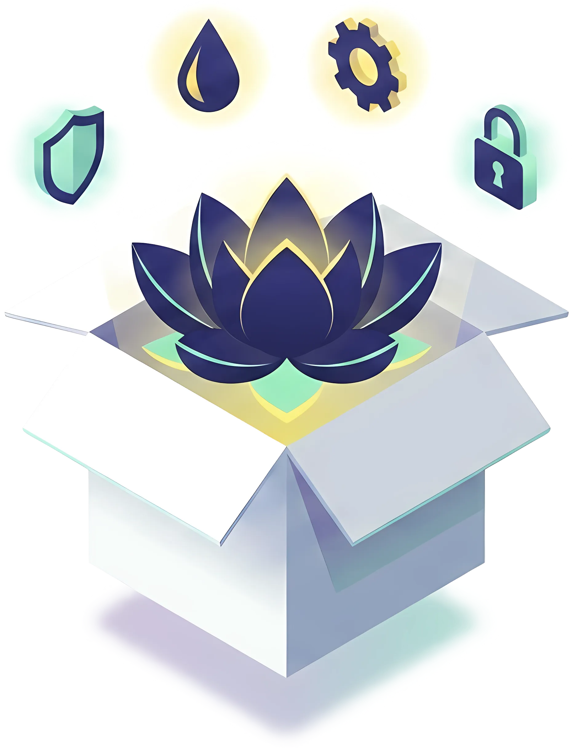 Lotus emerging from an open package box