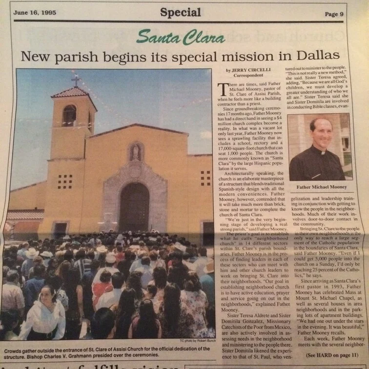 1995 newspaper article about St Clare of Assisi Parish dedication in Dallas