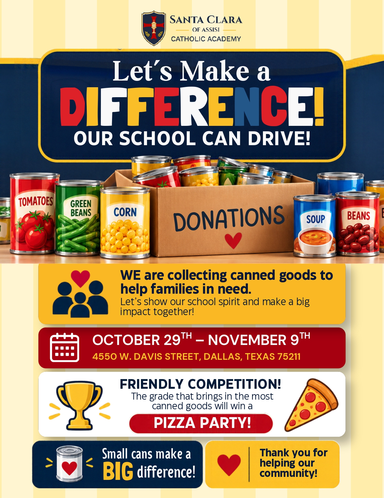 Our School Can Drive flyer, October 29 to November 9