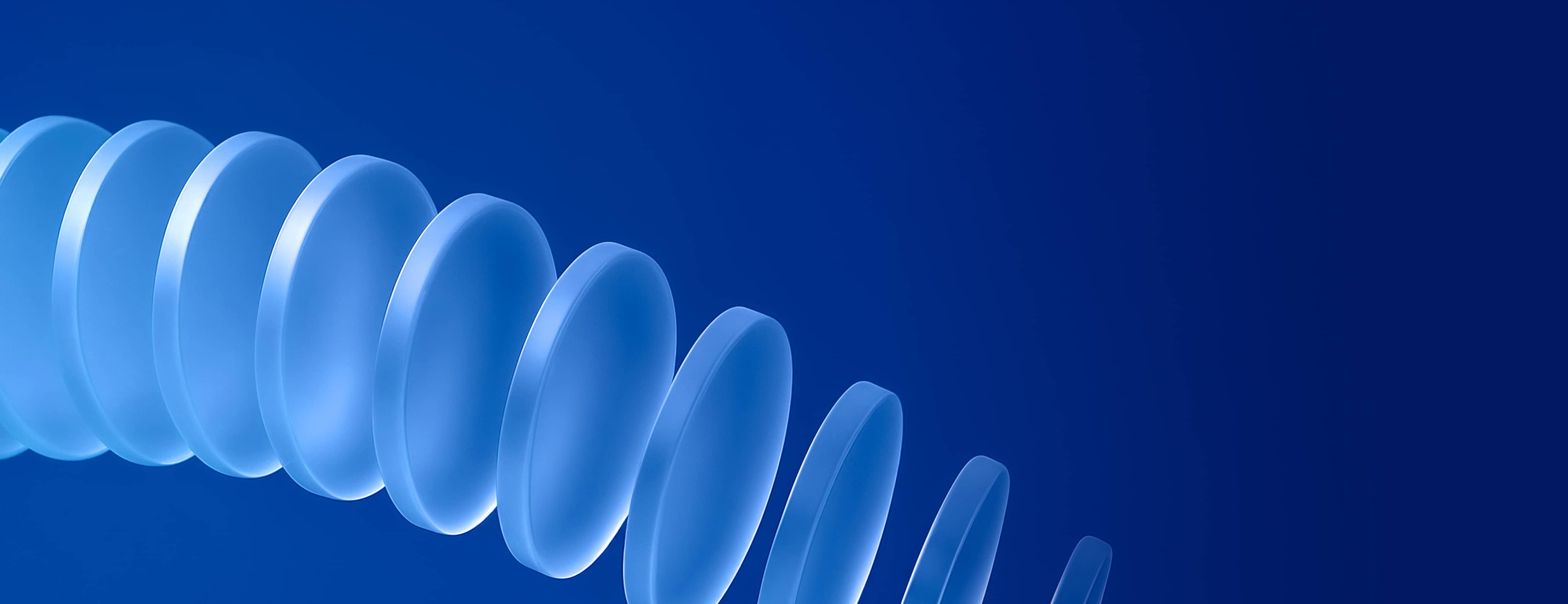 Translucent Blue Discs Forming Curved Helix - Wealthflow Webflow Template | BRIX Template