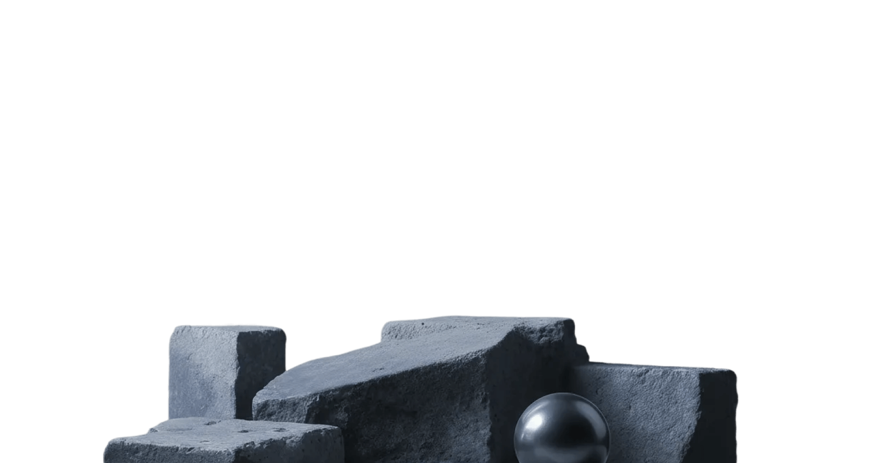 Textured Gray Stone Blocks With Reflective Metal Sphere - Wealthflow Webflow Template | BRIX Template