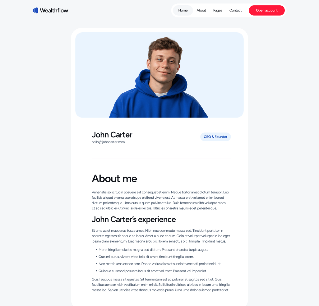 Wealthflow - Team Single Hero Page - Bank Webflow Template | BRIX Template