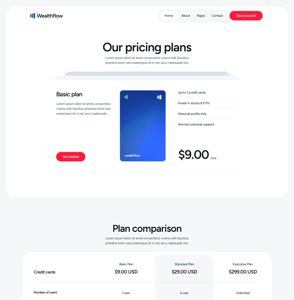 Wealthflow - Pricing Main Page - Bank Webflow Template | BRIX Template