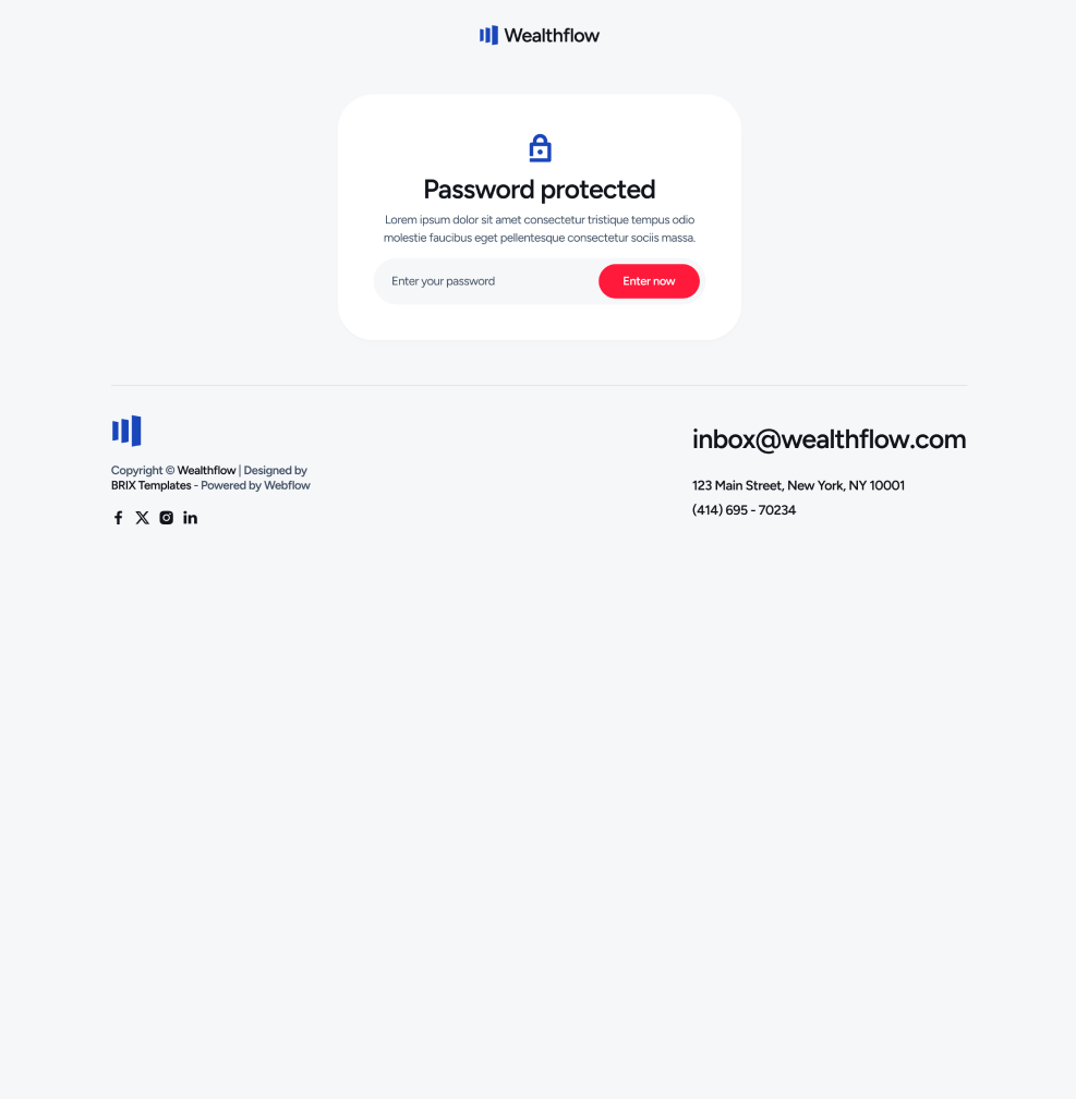 Wealthflow - Password Protected Utility Page - Bank Webflow Template | BRIX Template