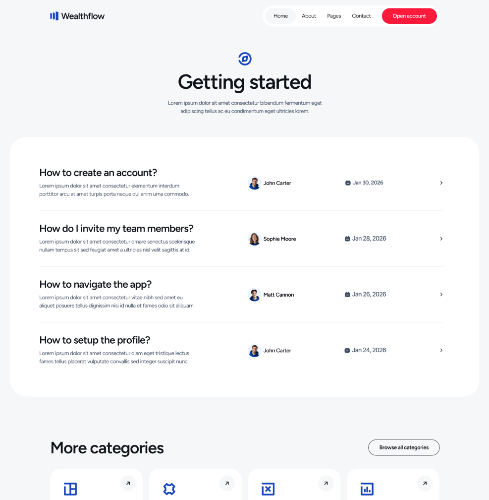 Wealthflow - Help Center Category Utility Page - Bank Webflow Template | BRIX Template