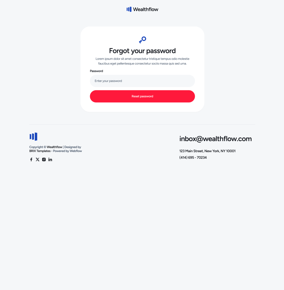 Wealthflow - Forgot Password Utility Page - Bank Webflow Template | BRIX Template