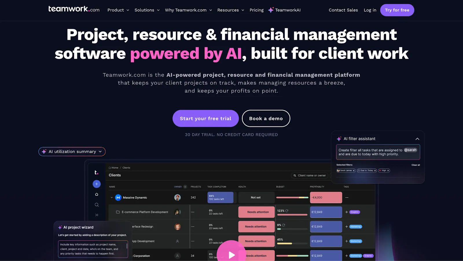 Pricing plans for Teamwork project management software