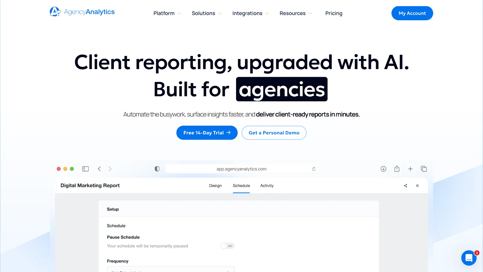 AgencyAnalytics platform for advanced agency reporting