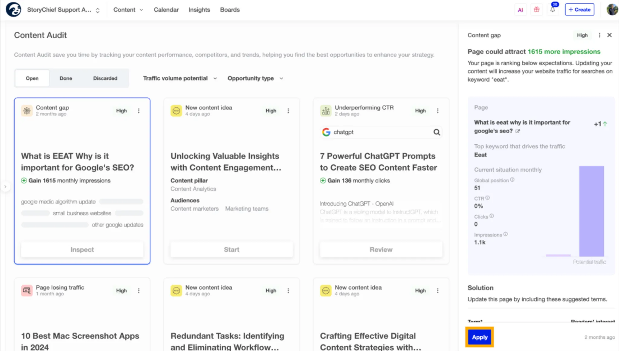 StoryChief content management platform interface