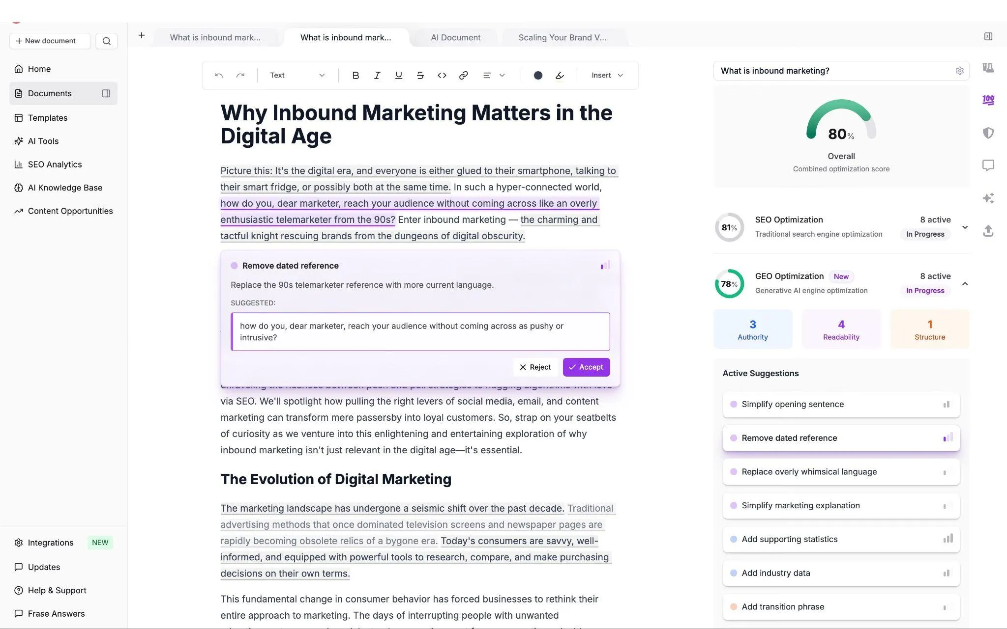 Frase all-in-one platform for auditing