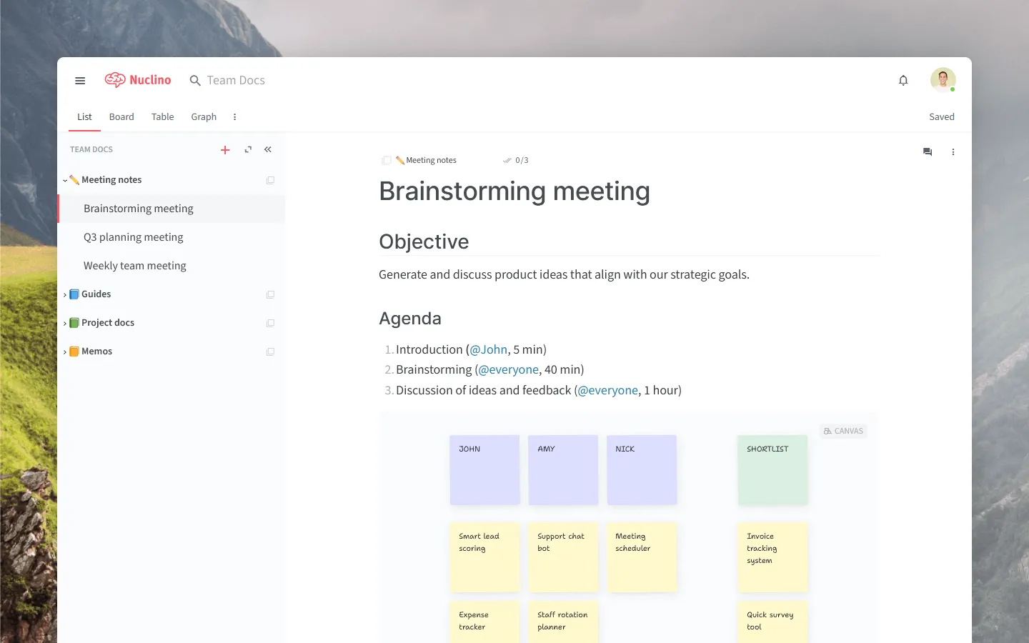 Nuclino knowledge management tools interface