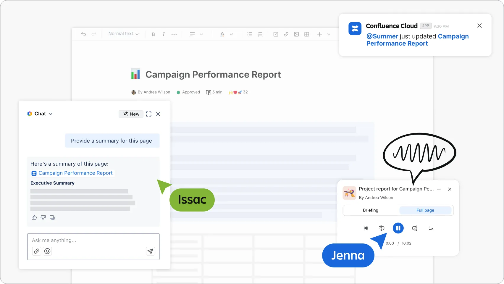Confluence integration for project management tasks
